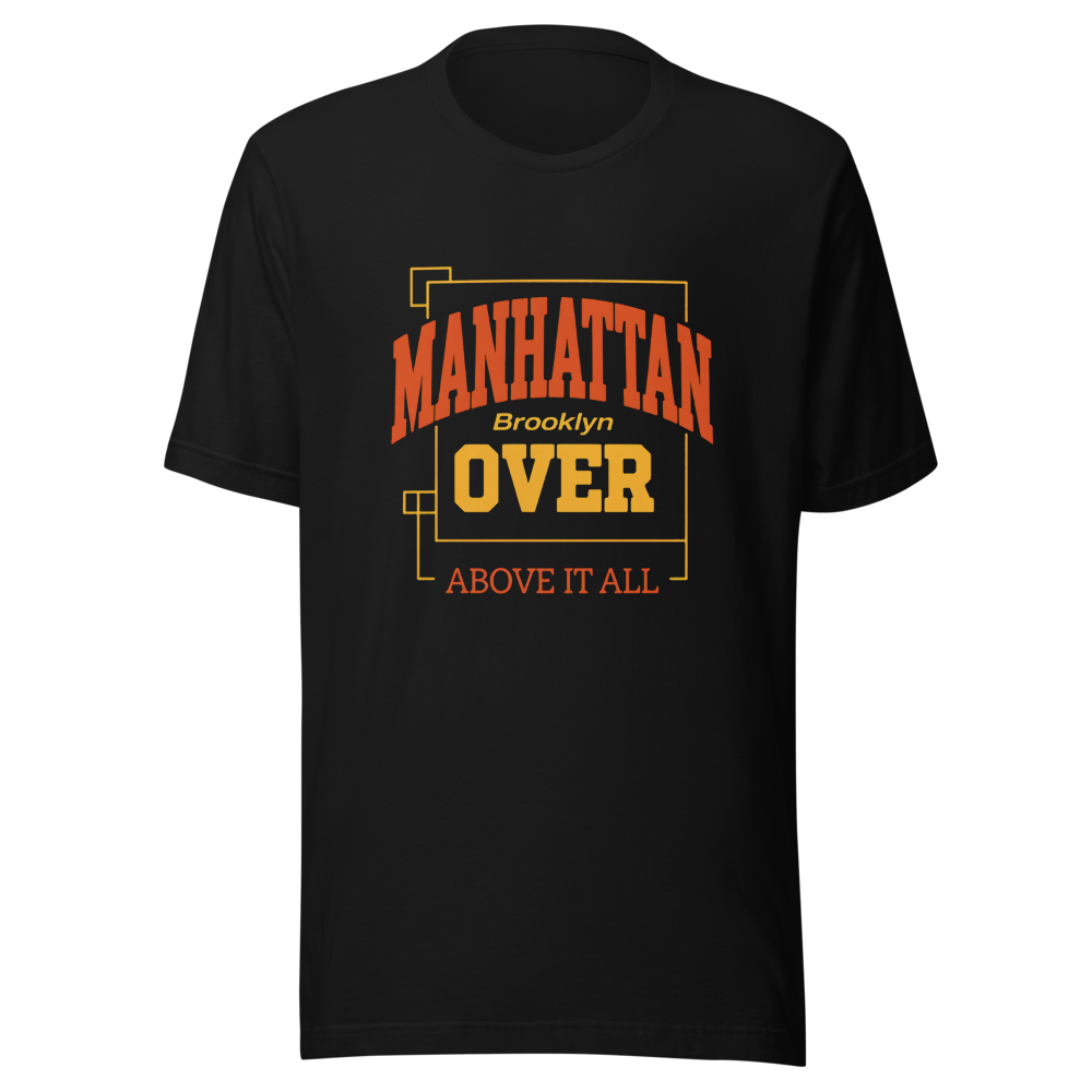 Manhattan Over Brooklyn tee — Brooklyn wrote the Etsy listing. Manhattan bought the building.