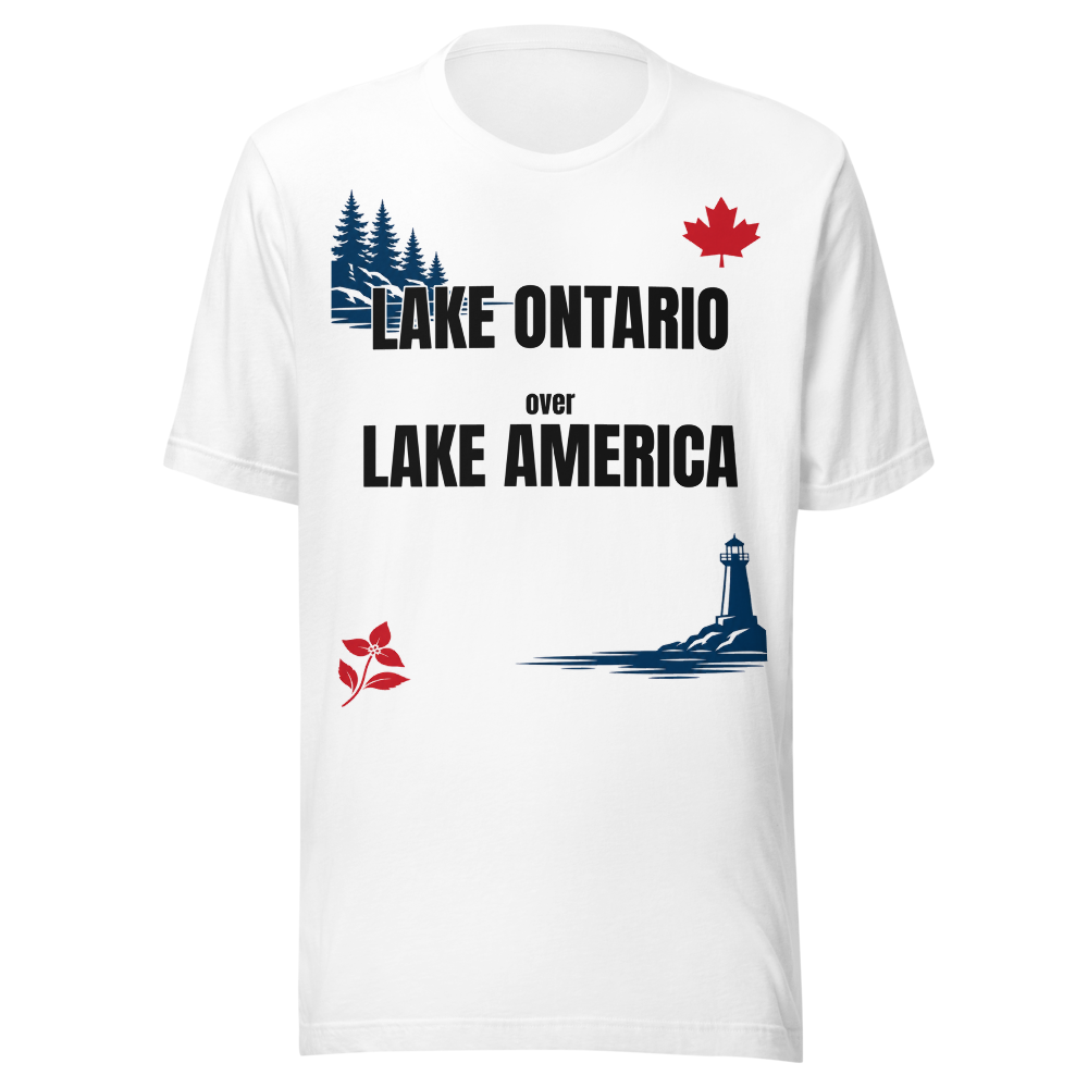 Lake Ontario above Lake America t-shirt — Classic Text
